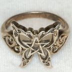 Vintage 925 Silver Pentagram Butterfly Ring - Size 7