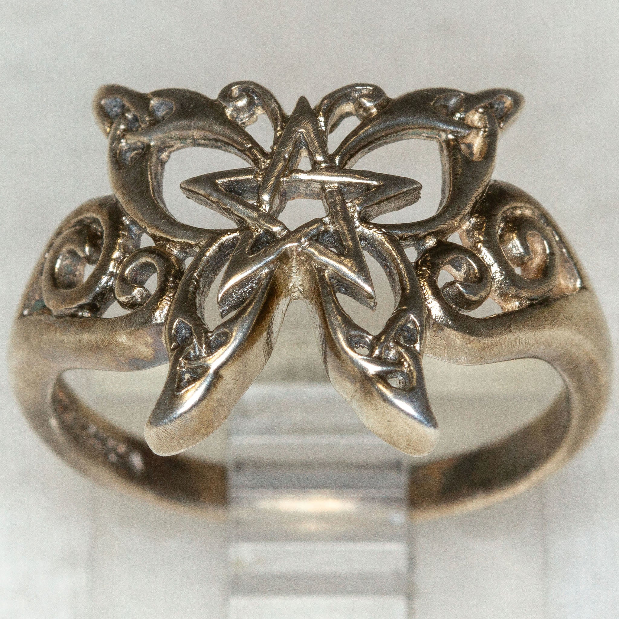 Vintage 925 Silver Pentagram Butterfly Ring - Size 7