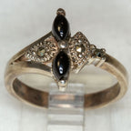 Vintage 925 Silver Onyx and Marcasite Ring - Size 8