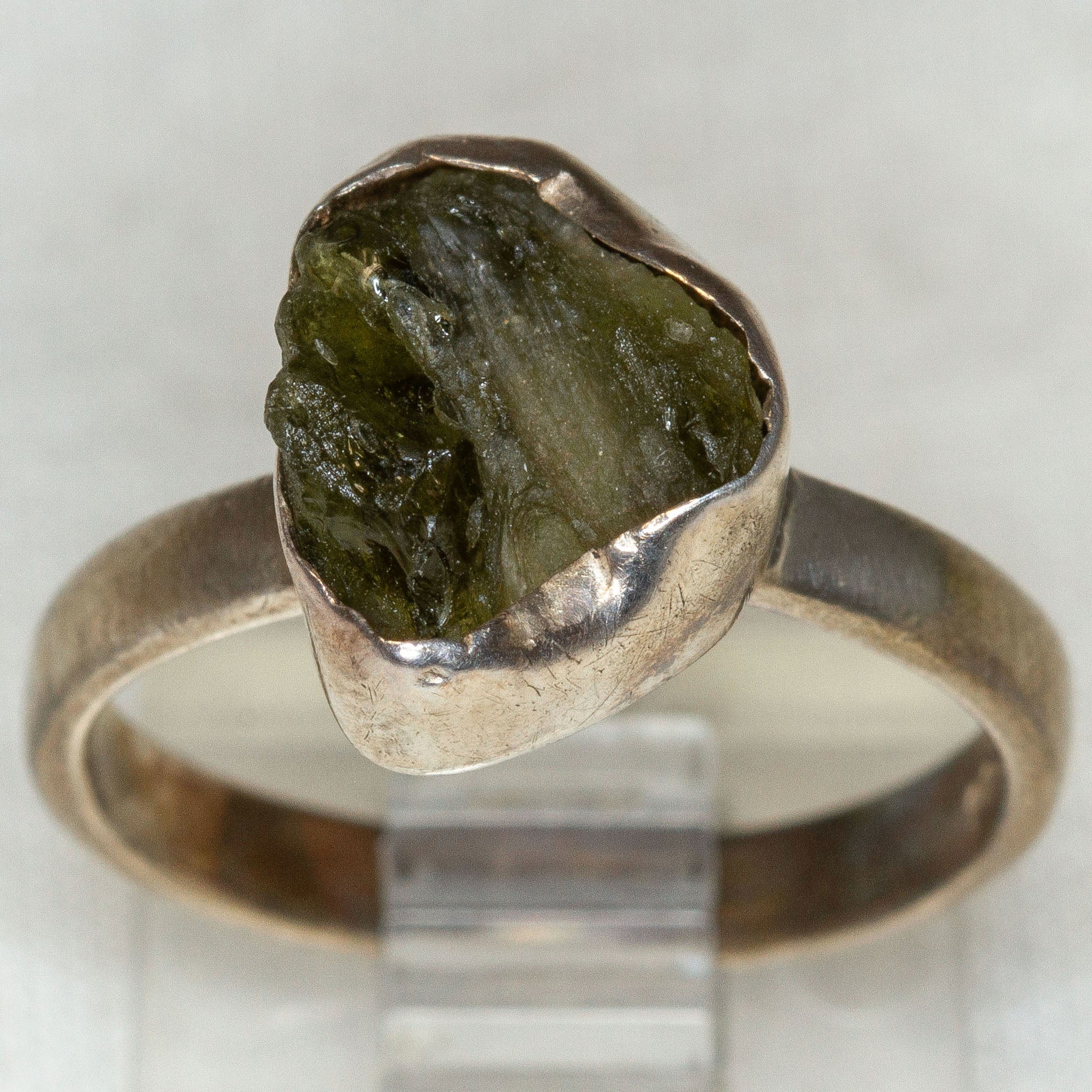 Vintage 925 Silver Moldavite Ring - Size 5.5