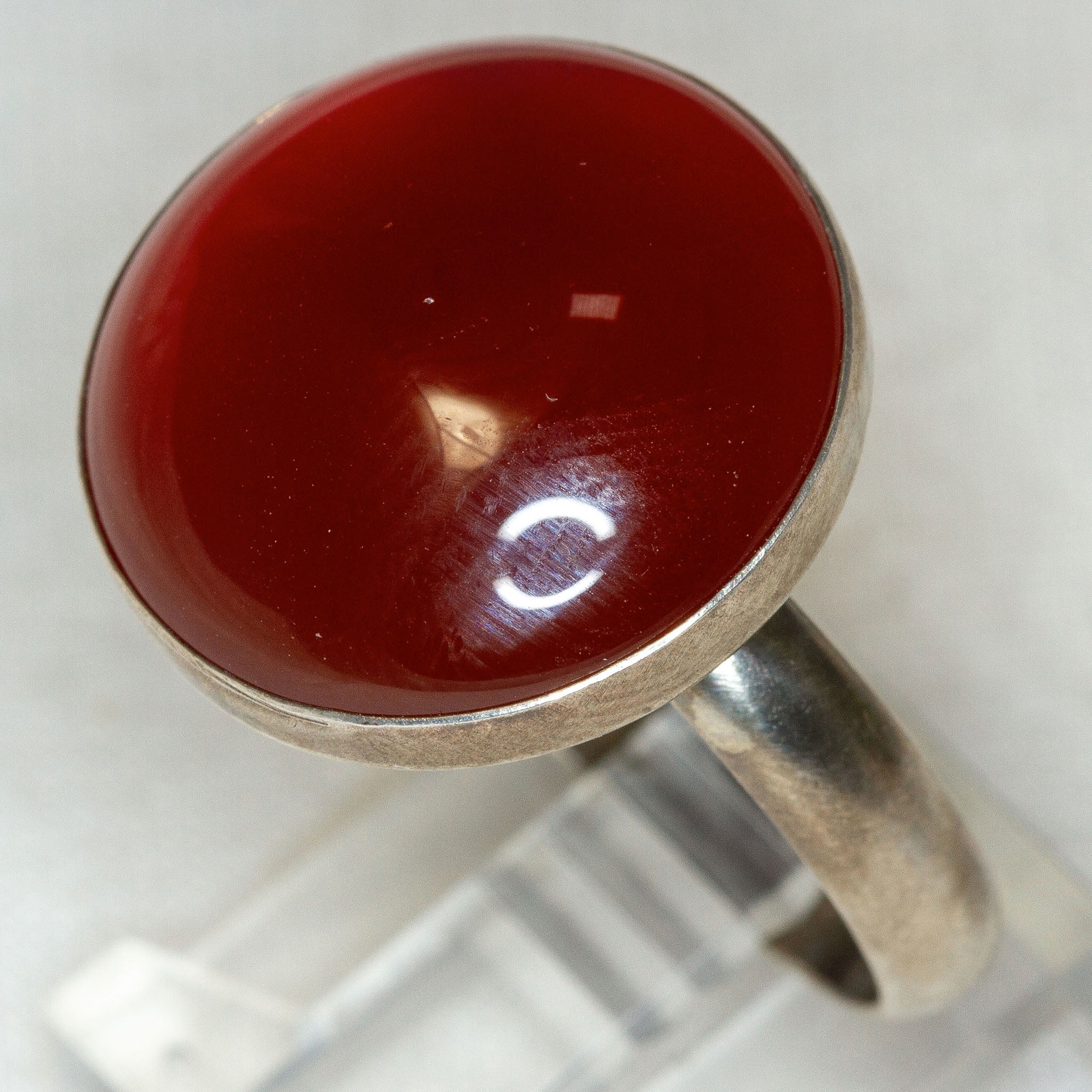 Statement 925 Silver Carnelian Bezel Ring - Size 10