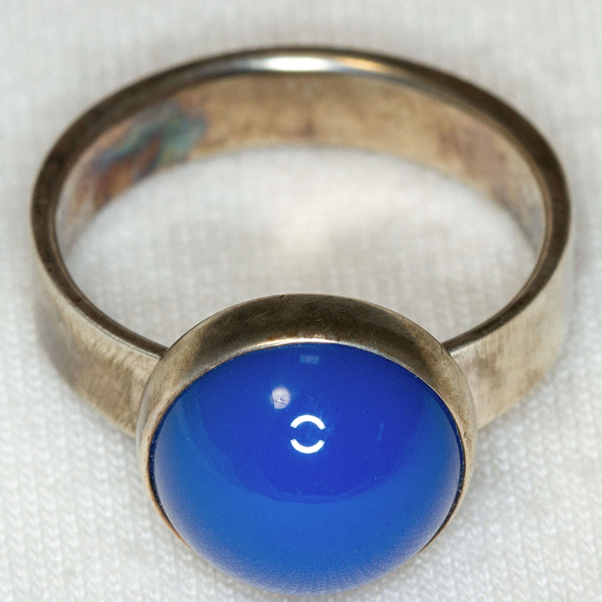 Vintage 925 Silver Blue Agate Bezel Ring - Size 8