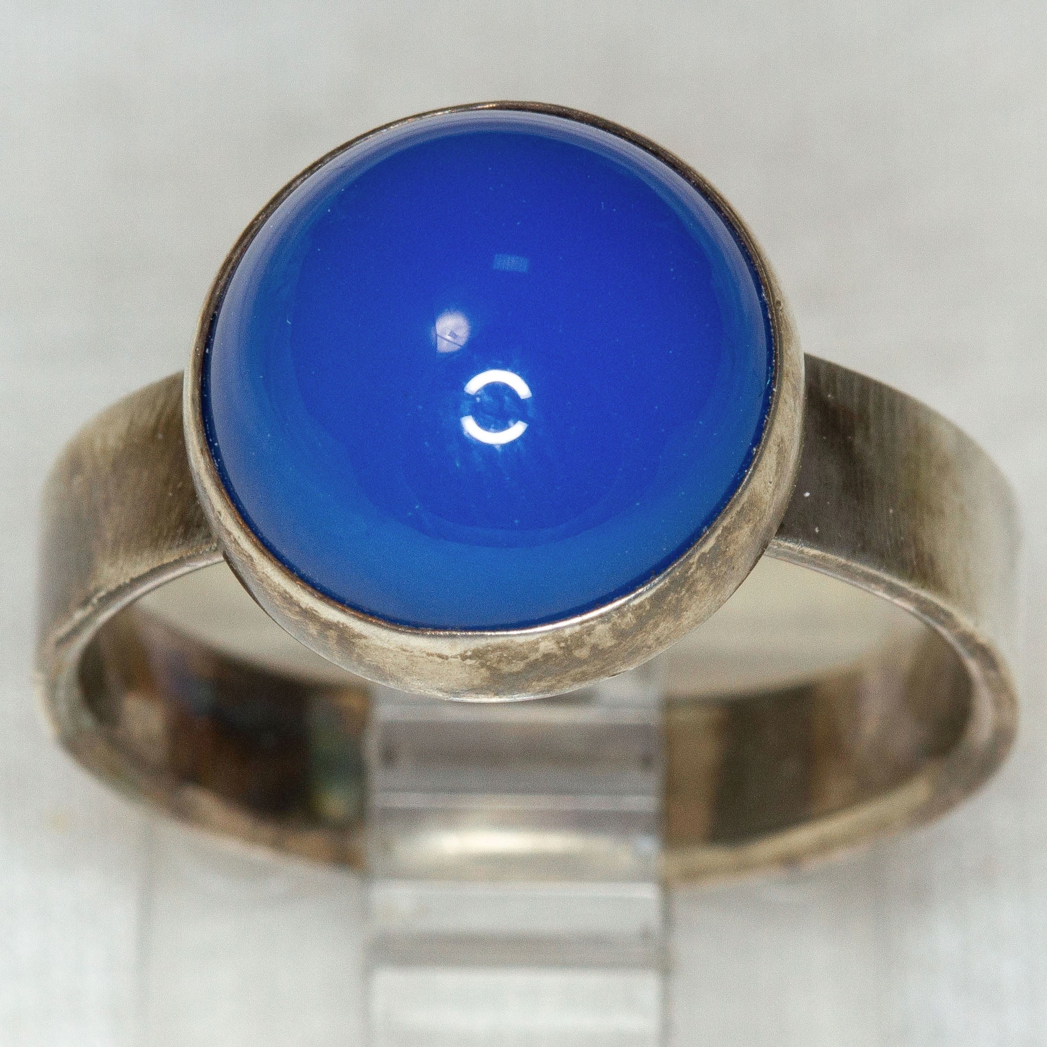Vintage 925 Silver Blue Agate Bezel Ring - Size 8