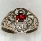 Vintage 925 Silver Red Garnet Filigree Ring - Size 7