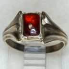 Vintage 925 Silver Rectangular Garnet Ring - Size 5.5