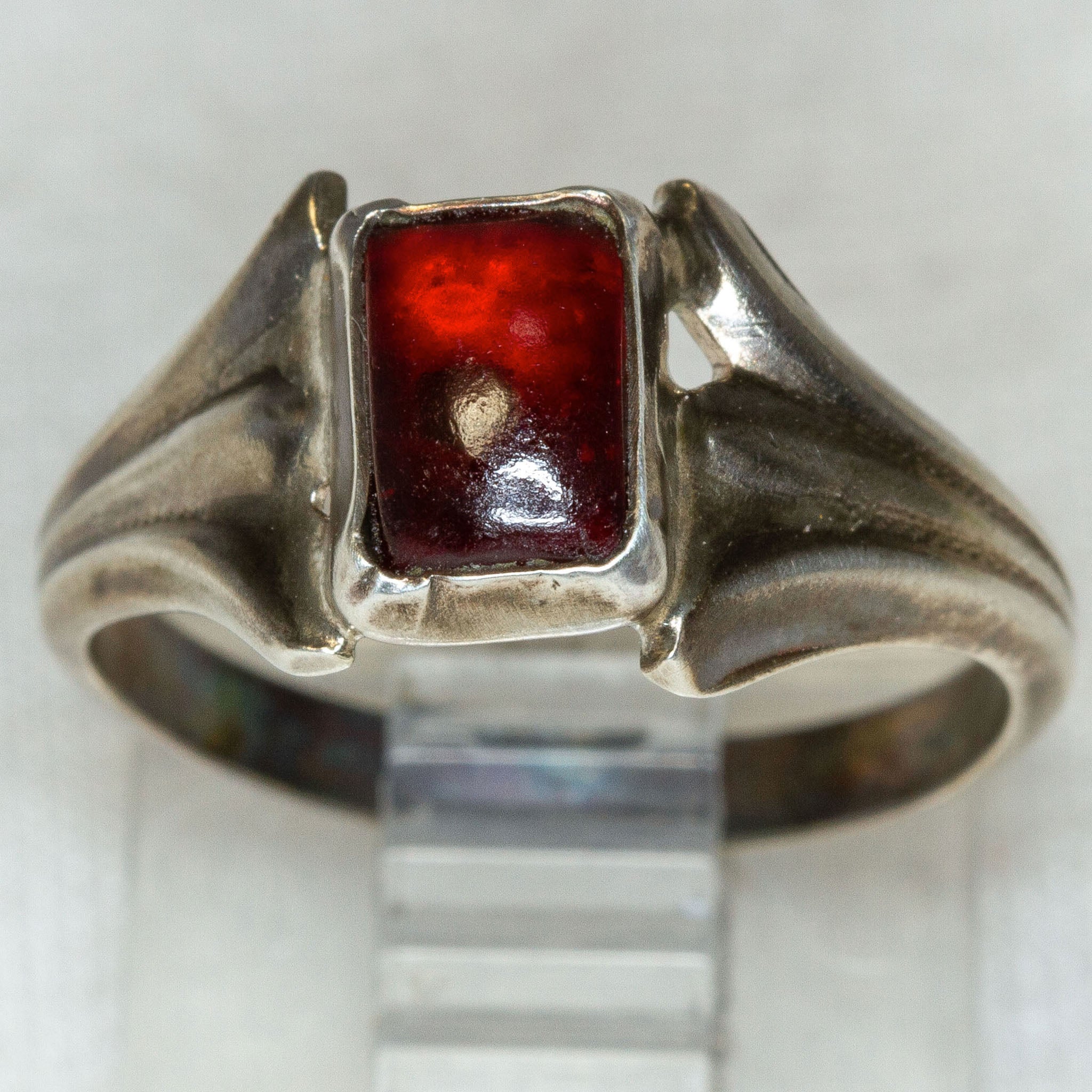 Vintage 925 Silver Rectangular Garnet Ring - Size 5.5