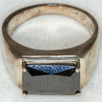 Bold 925 Sterling Silver Rectangular Obsidian Statement Ring - Size 8