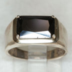 Bold 925 Sterling Silver Rectangular Obsidian Statement Ring - Size 8
