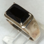 Bold 925 Sterling Silver Rectangular Obsidian Statement Ring - Size 8