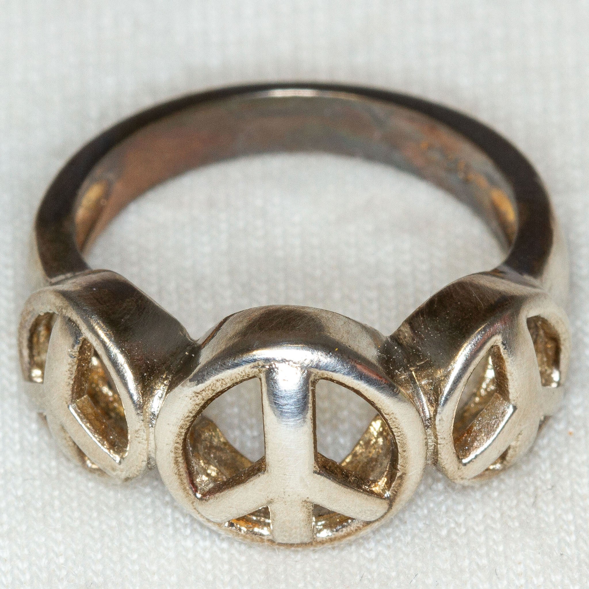 Triple Peace Sign 925 Sterling Silver Ring - Pre-owned
