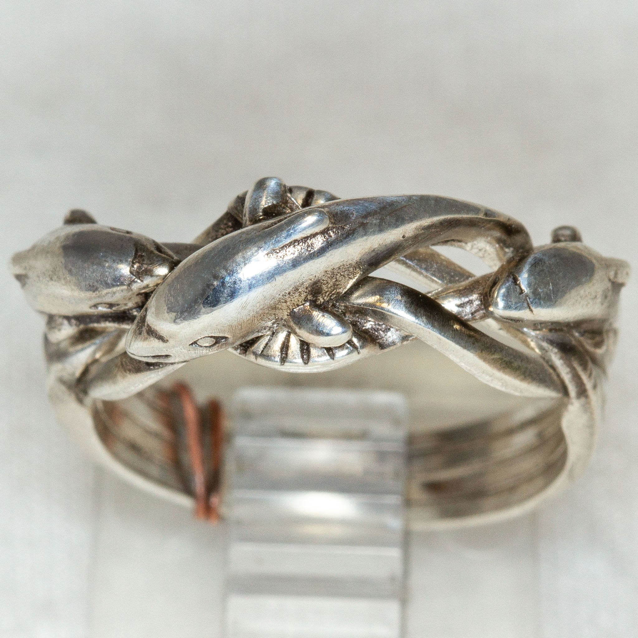 Vintage 925 Sterling Silver Dolphin Puzzle Ring - Pre-owned Secondary image