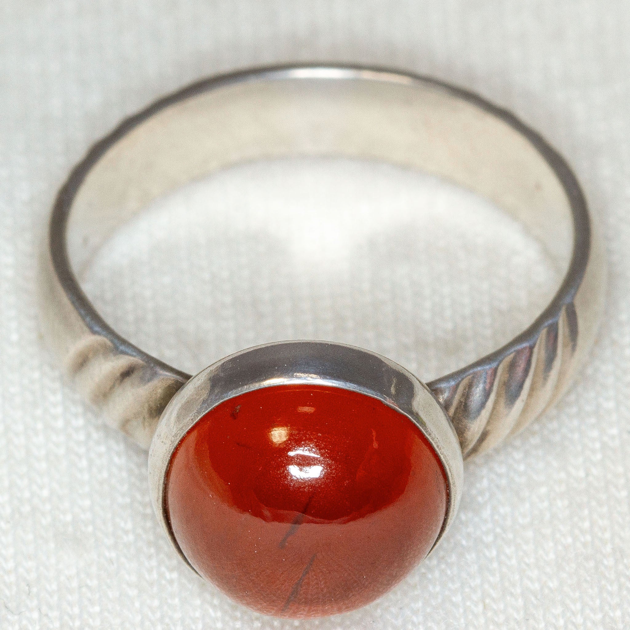 925 Silver Hessonite Garnet Bezel-Set Ring - Size 6.75