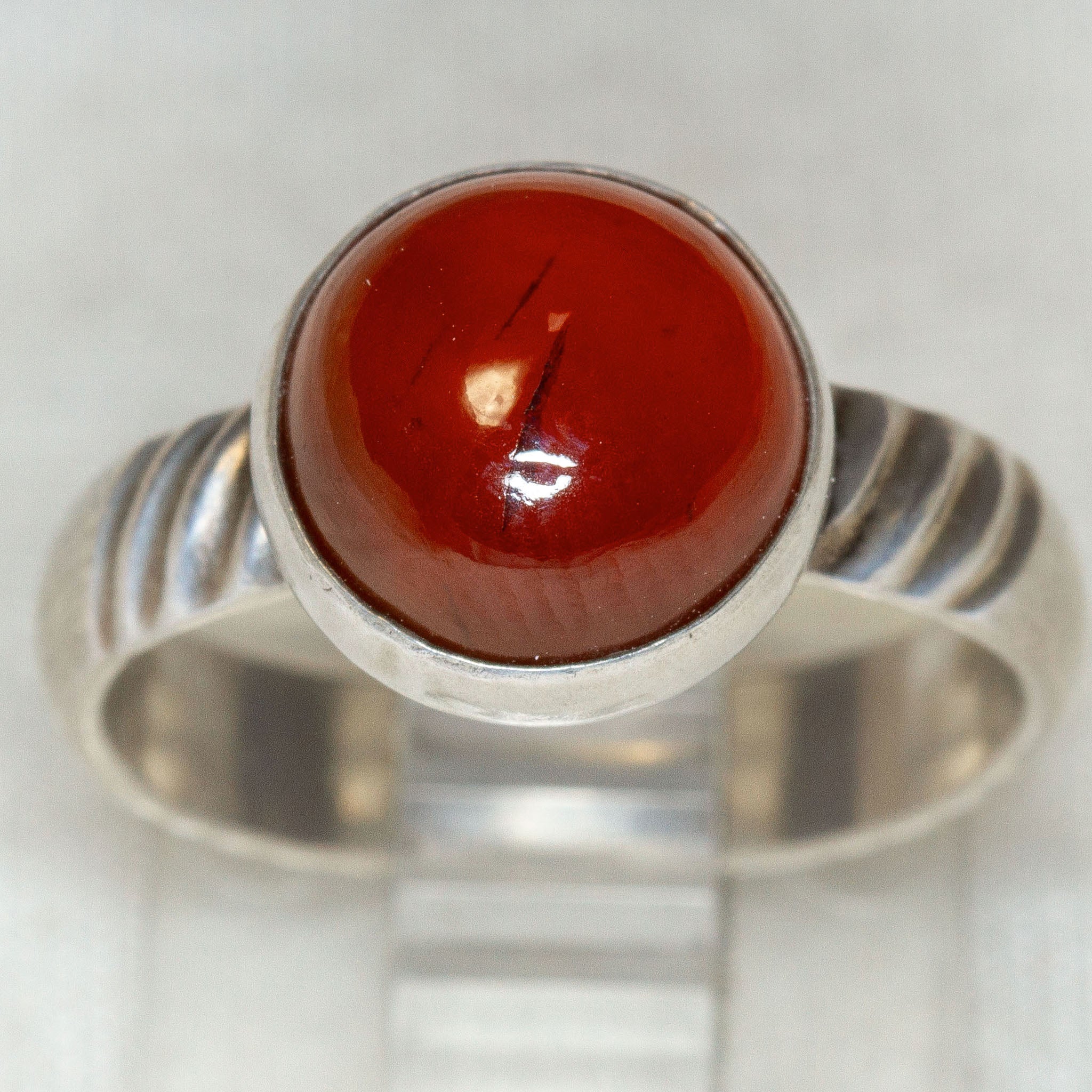 925 Silver Hessonite Garnet Bezel-Set Ring - Size 6.75