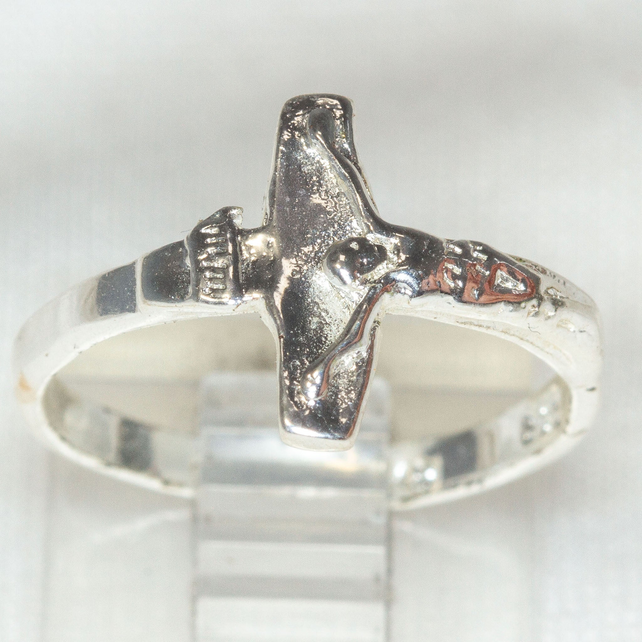925 Sterling Silver Crucifix Ring - Rhodium Plated