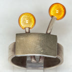 Brushed Aluminum Statement Ring with Copper-Toned Spheres