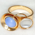 Artisan Brass Ring with Lavender Cabochon and Disc Accents - Size 6.5
