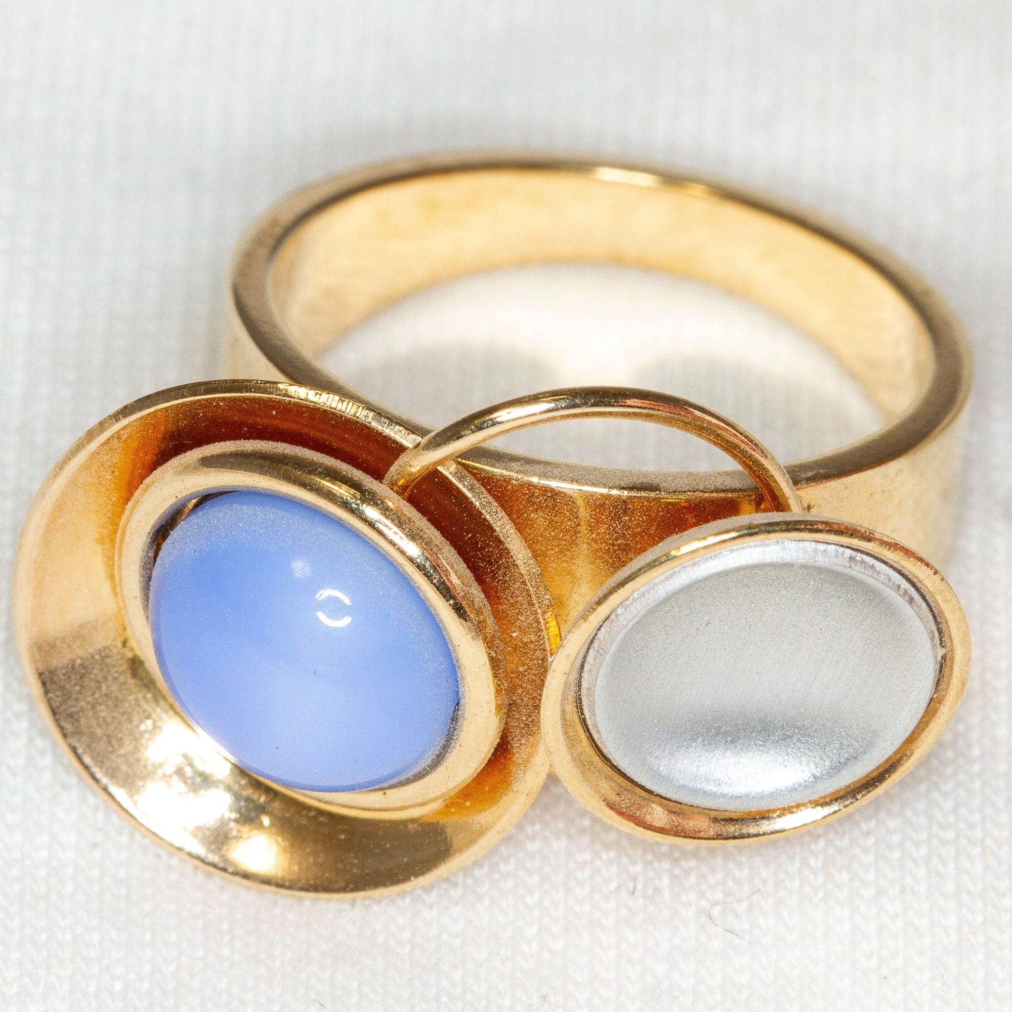 Artisan Brass Ring with Lavender Cabochon and Disc Accents - Size 6.5