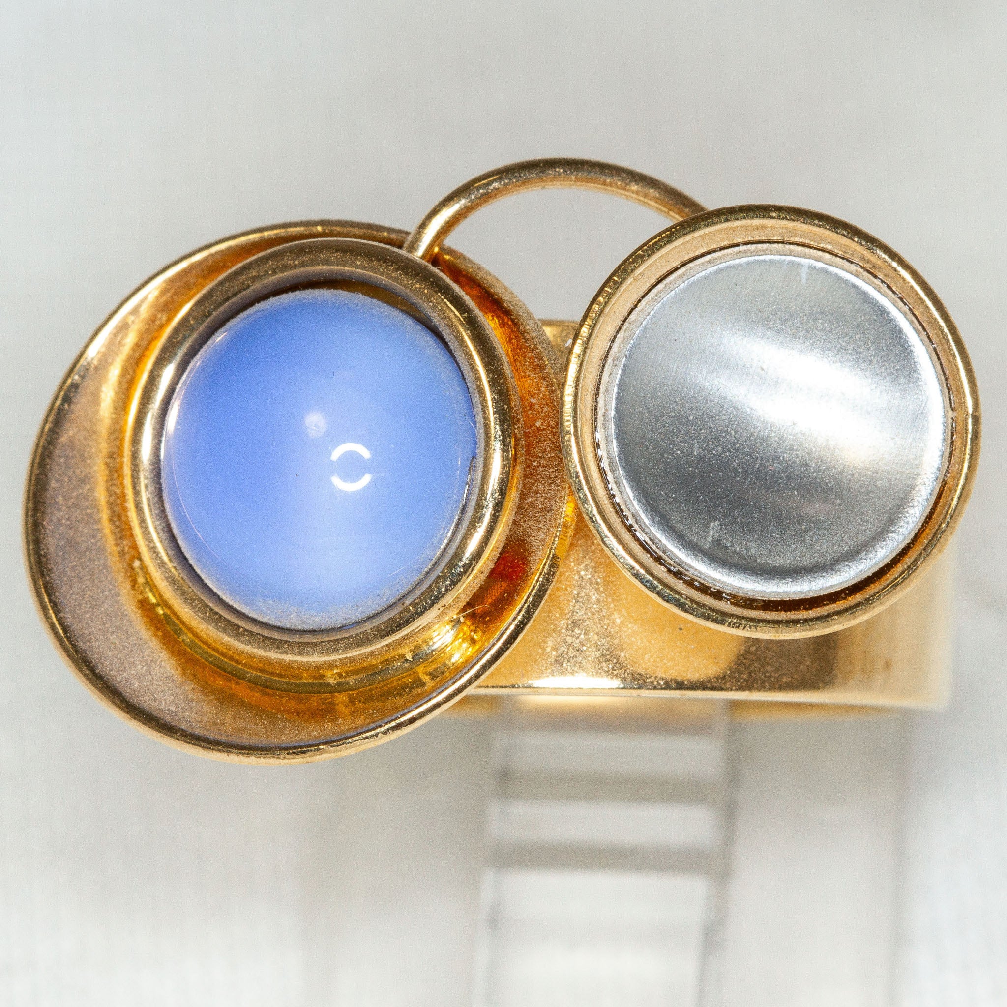 Artisan Brass Ring with Lavender Cabochon and Disc Accents - Size 6.5 Secondary image