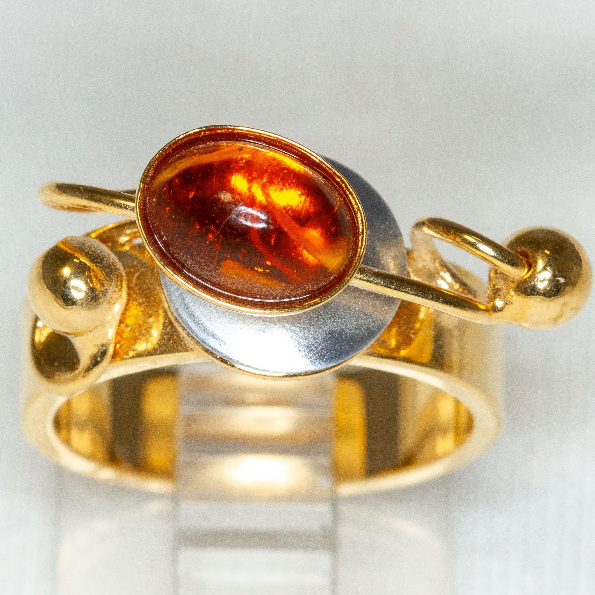 Artisan Brass Statement Ring with Burnt Orange Cabochon