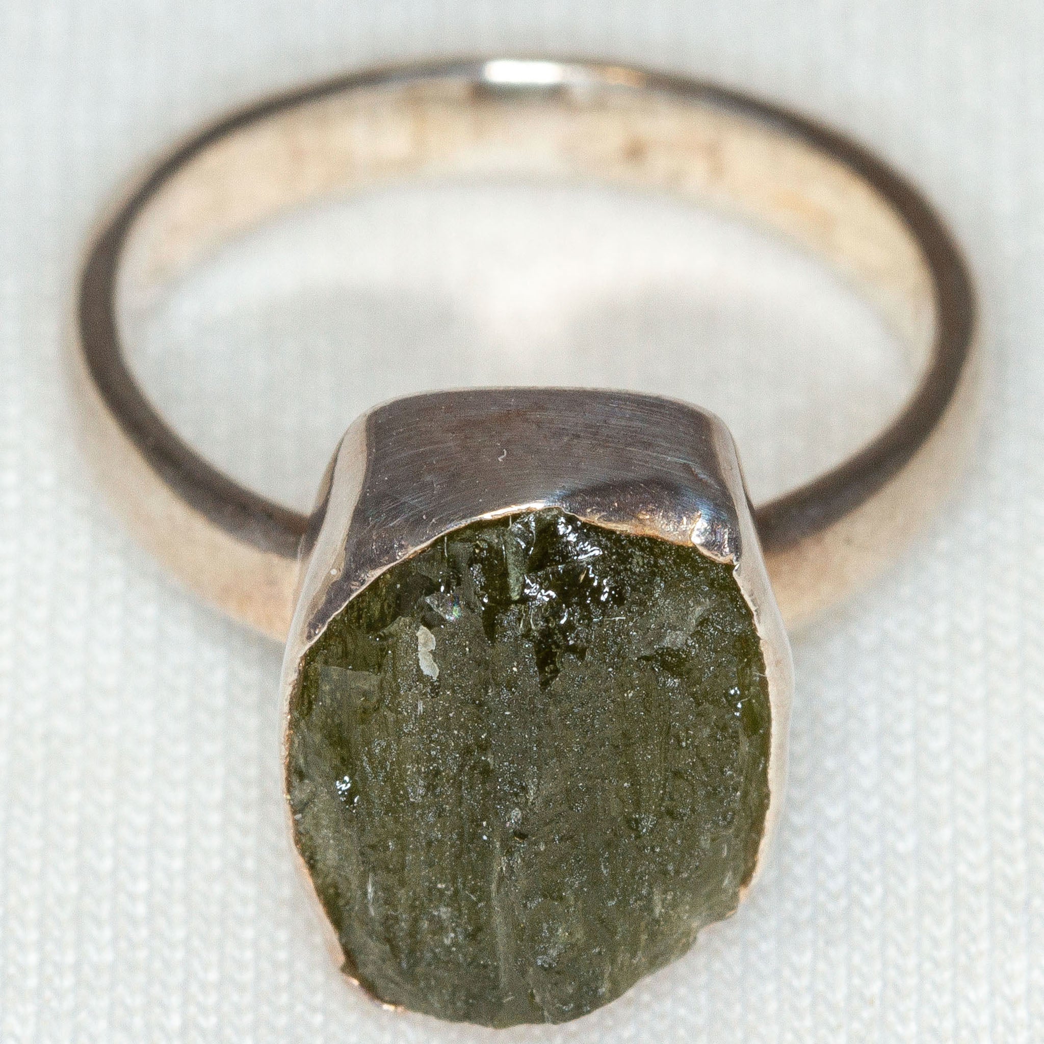 Sterling Silver Free-Form Moldavite Bezel Set Ring - Size 4.75 Main image
