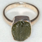Sterling Silver Free-Form Moldavite Bezel Set Ring - Size 4.75