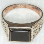 925 Silver Rectangular Obsidian Statement Ring - Size 10.5