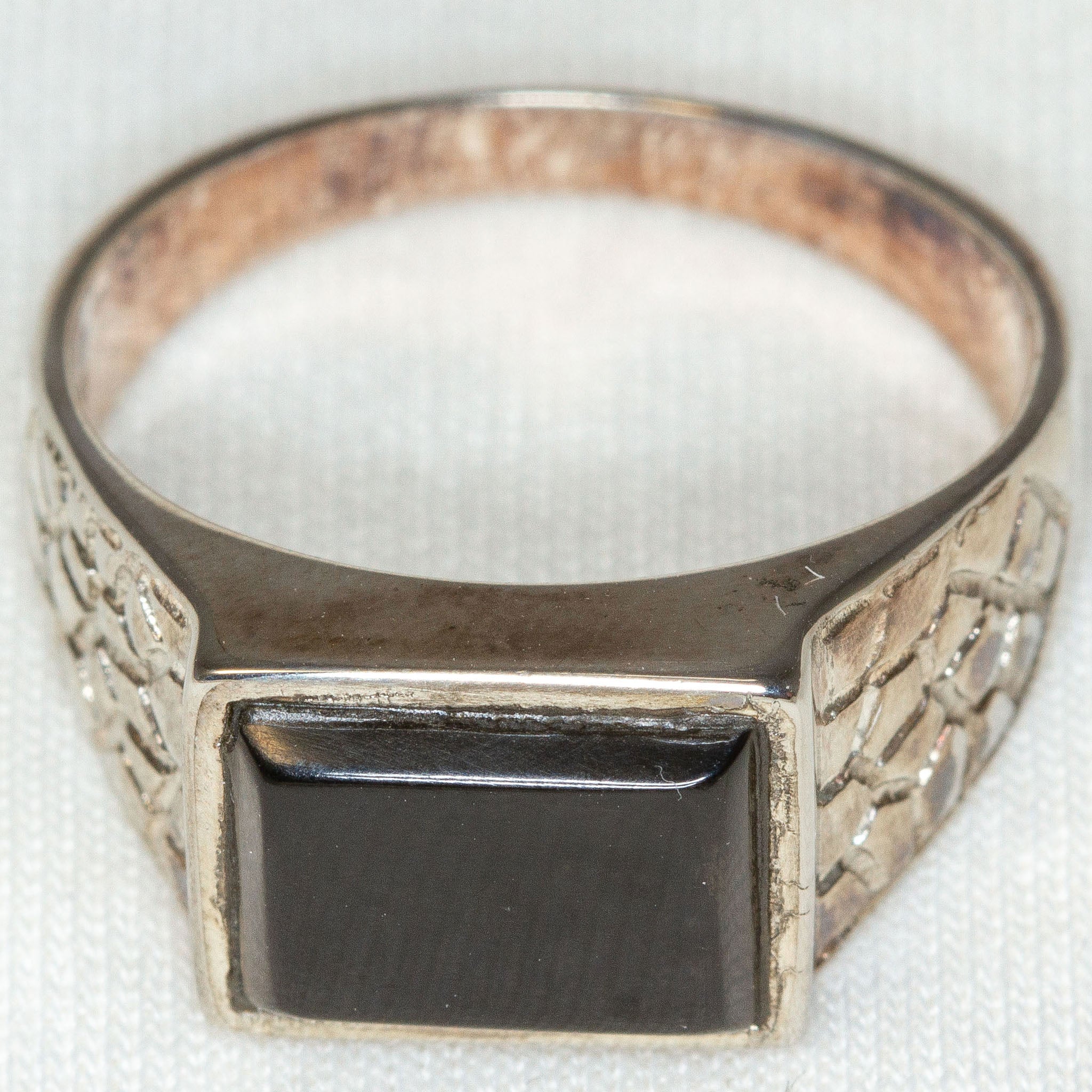 925 Silver Rectangular Obsidian Statement Ring - Size 10.5