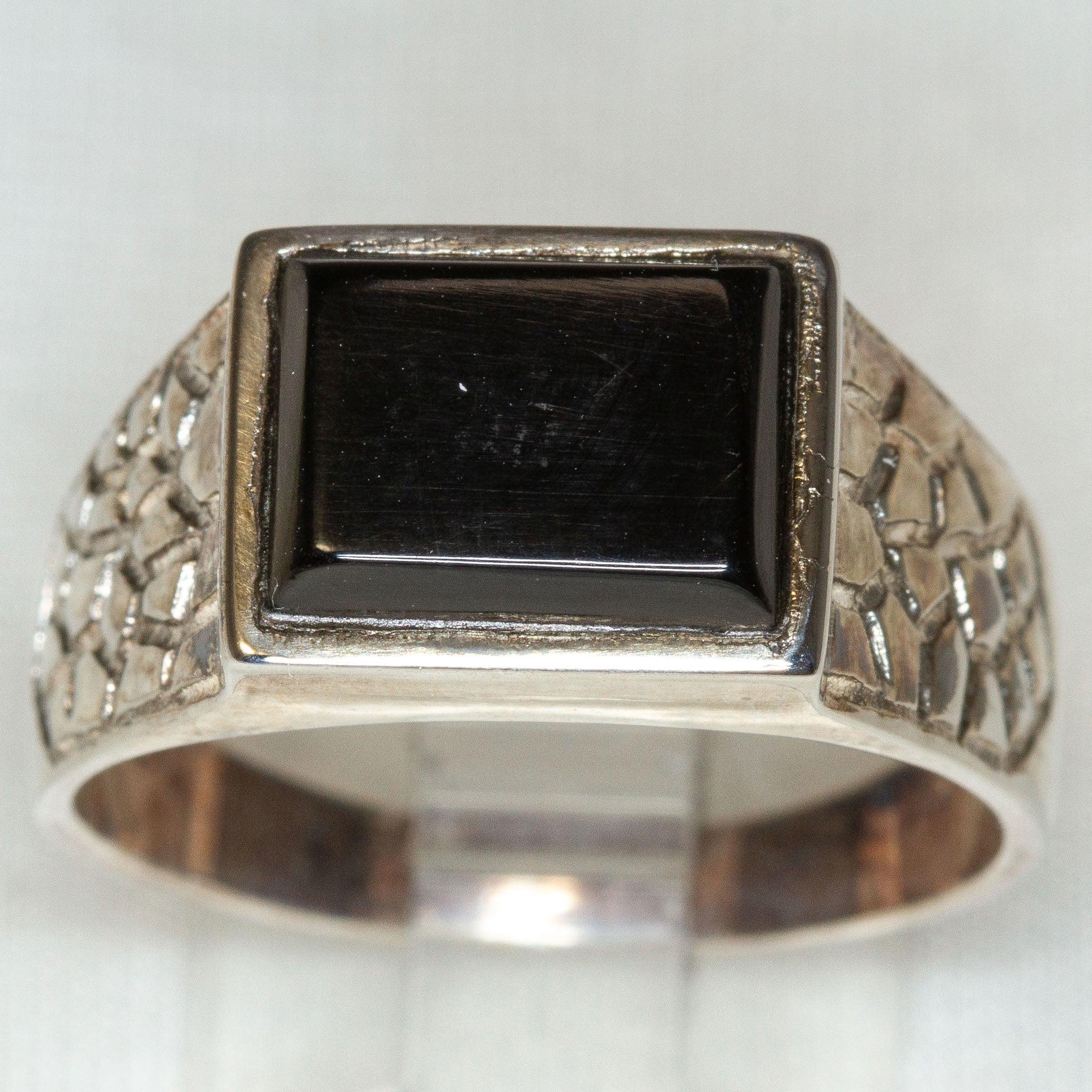 925 Silver Rectangular Obsidian Statement Ring - Size 10.5 Secondary image
