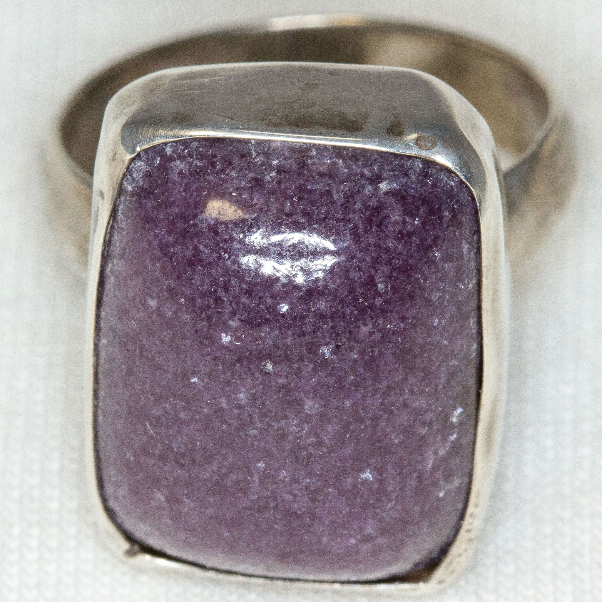 Sterling Silver Rectangular Lepidolite Statement Ring - Size 7.5