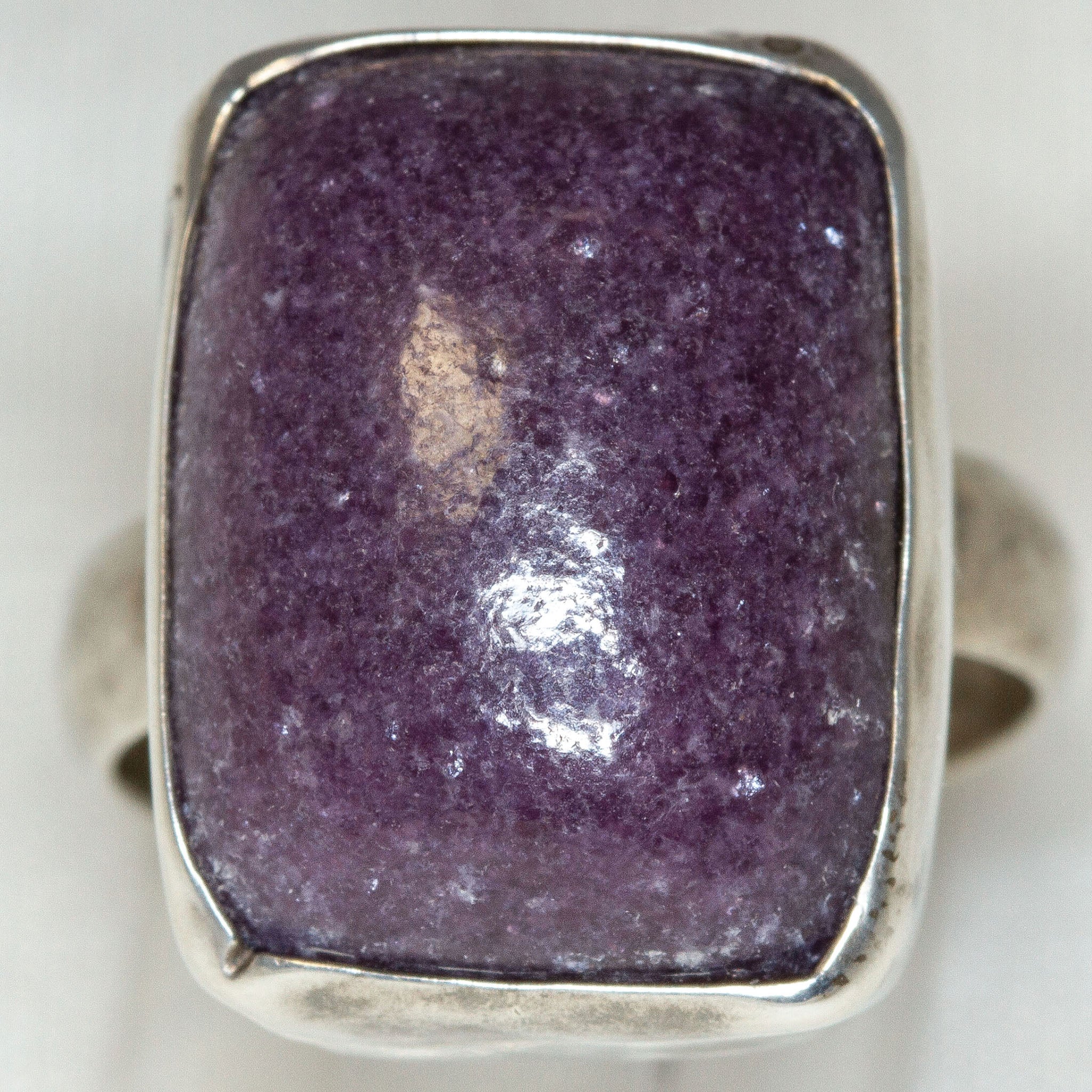 Sterling Silver Rectangular Lepidolite Statement Ring - Size 7.5