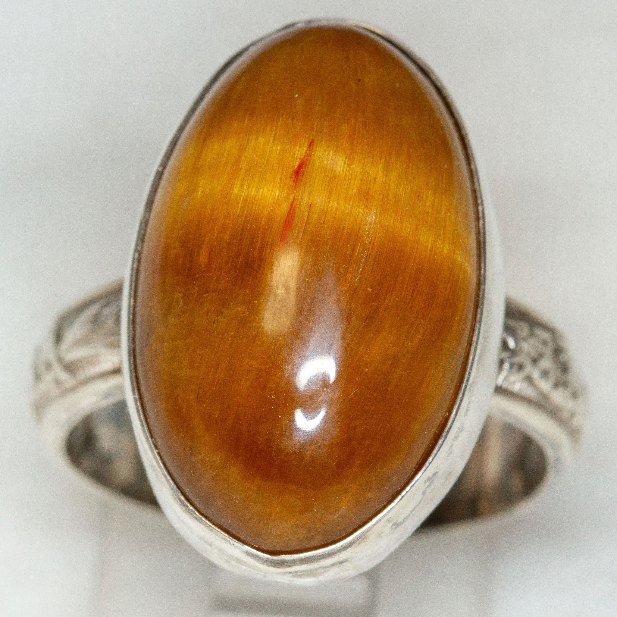 925 Silver Tiger Eye Statement Ring - Size 8.5