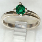 925 Silver Solitaire Synthetic Emerald Ring - Size 6.75