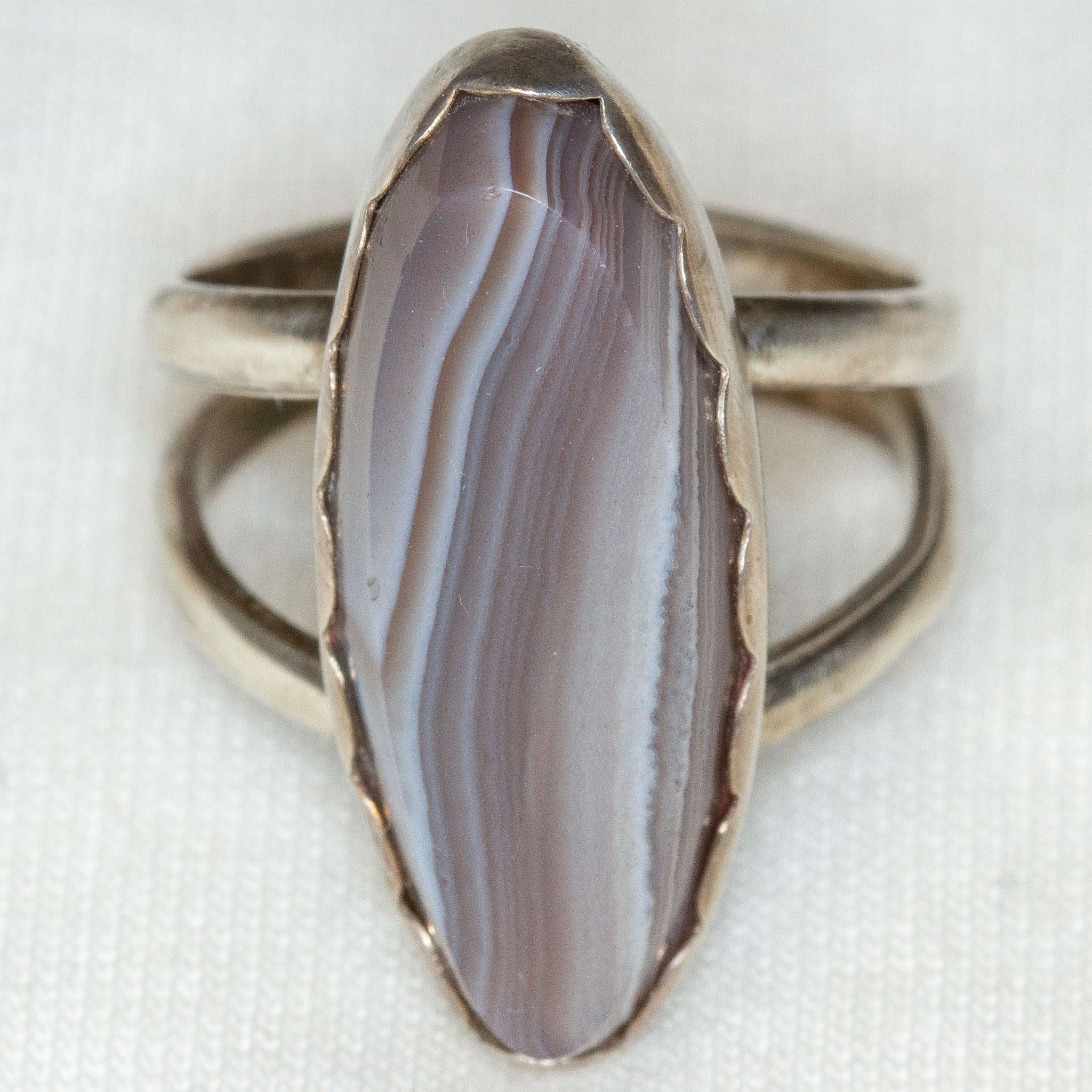 Sterling Silver Botswana Agate Statement Ring - Size 7