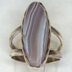 Sterling Silver Botswana Agate Statement Ring - Size 7