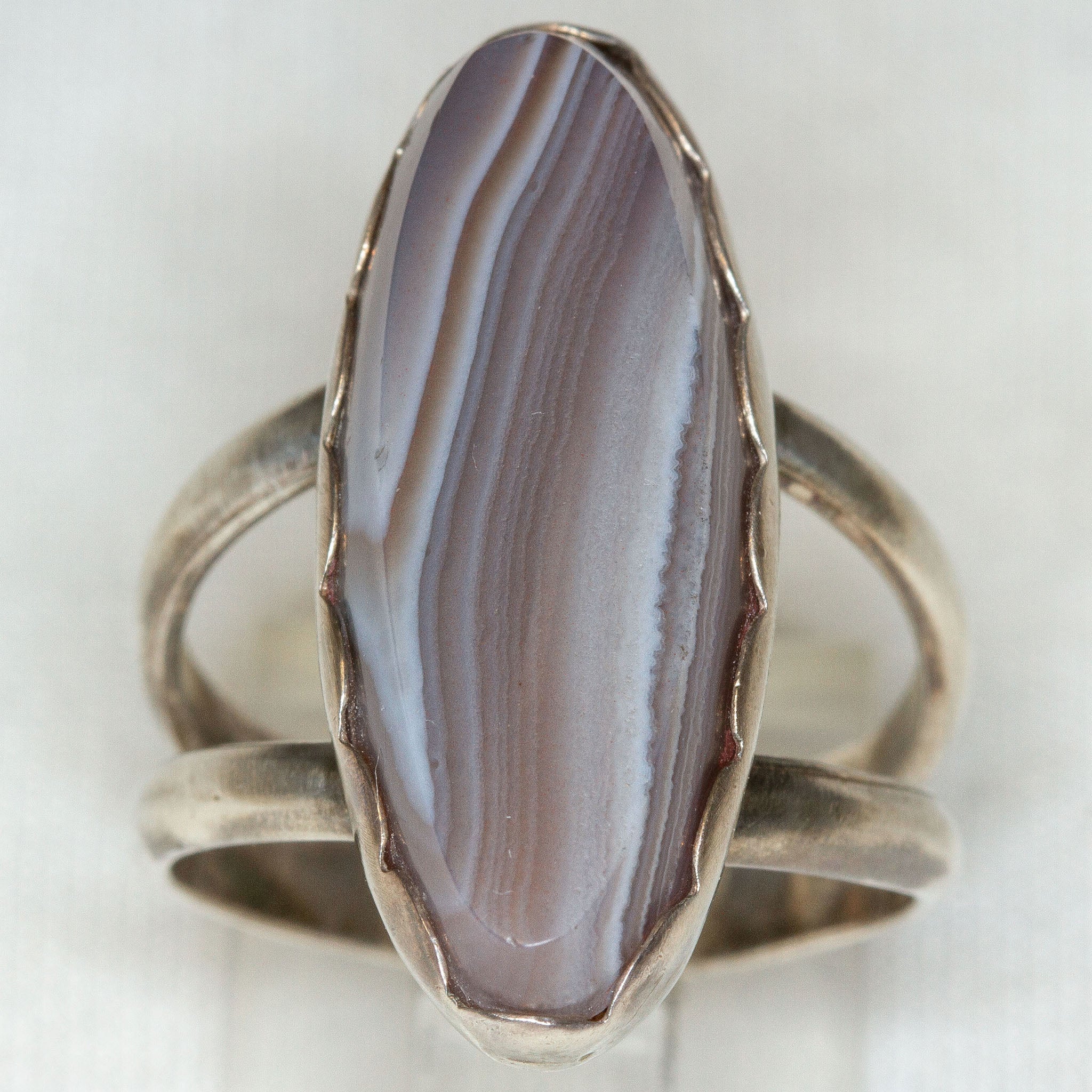 Sterling Silver Botswana Agate Statement Ring - Size 7
