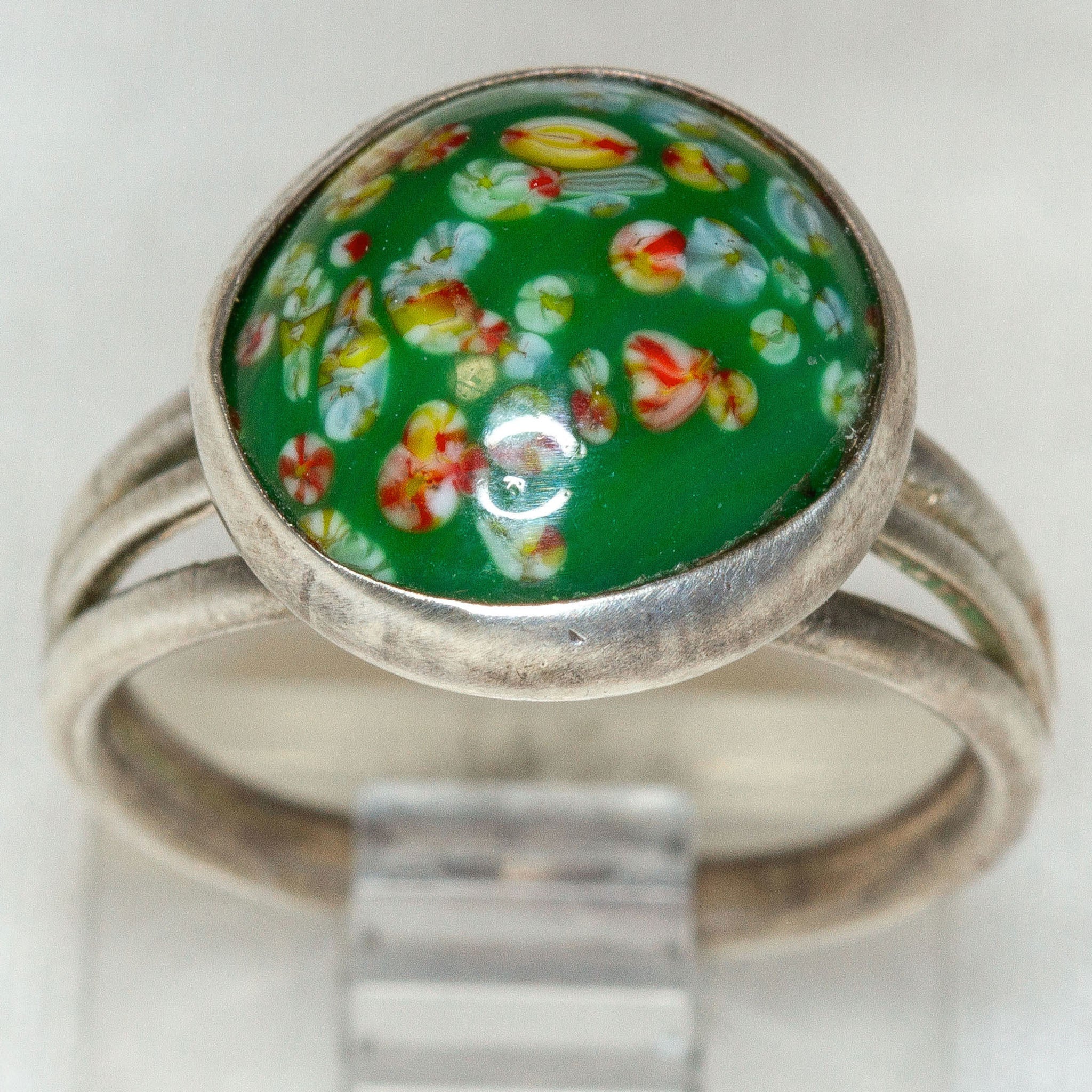 925 Silver Malrani Glass Cabochon Ring - Size 4.75
