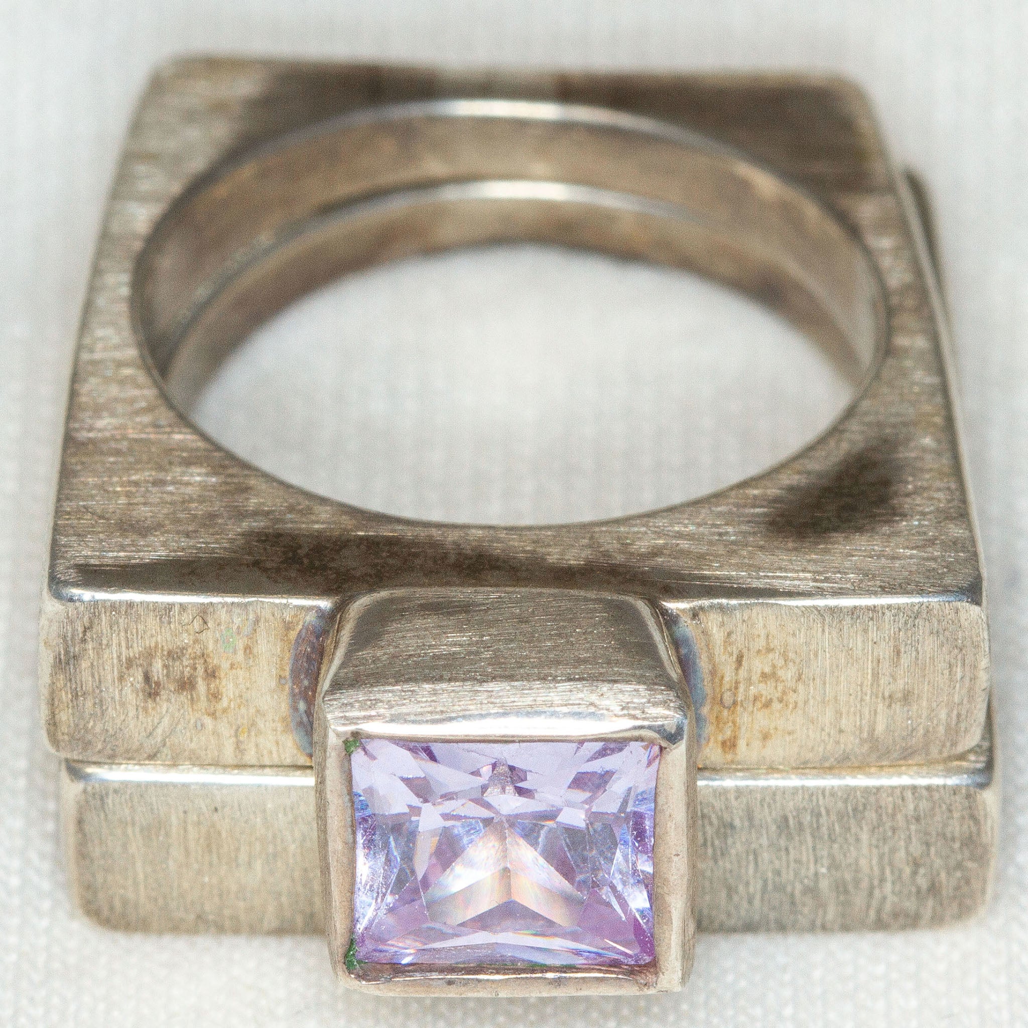 Geometric 925 Silver Two-Ring Stacking Set with Lavender CZ Main image