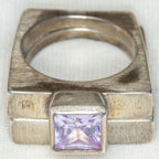 Geometric 925 Silver Two-Ring Stacking Set with Lavender CZ