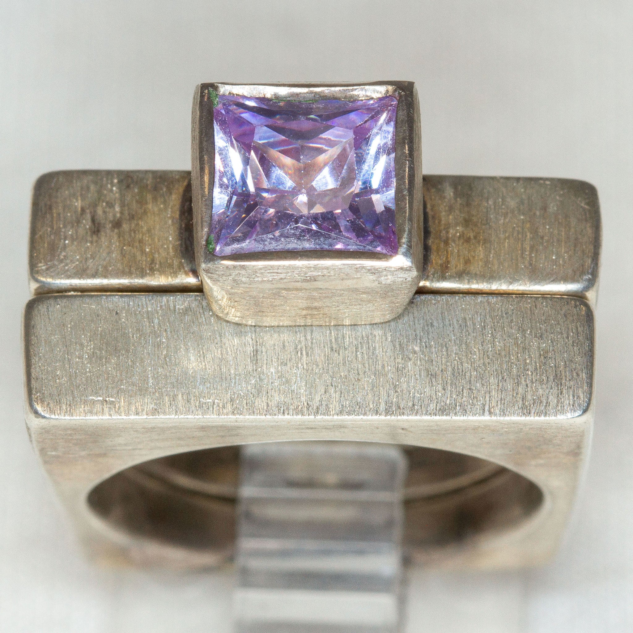 Geometric 925 Silver Two-Ring Stacking Set with Lavender CZ Secondary image
