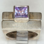 Geometric 925 Silver Two-Ring Stacking Set with Lavender CZ