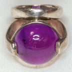 Statement 925 Silver Triple Shank Amethyst Cabochon Ring - Size 6