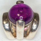 Statement 925 Silver Triple Shank Amethyst Cabochon Ring - Size 6