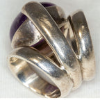 Statement 925 Silver Triple Shank Amethyst Cabochon Ring - Size 6