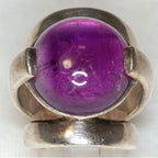 Statement 925 Silver Triple Shank Amethyst Cabochon Ring - Size 6