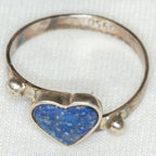 925 Silver Heart Lapis Lazuli Inlay Ring - Size 6.25