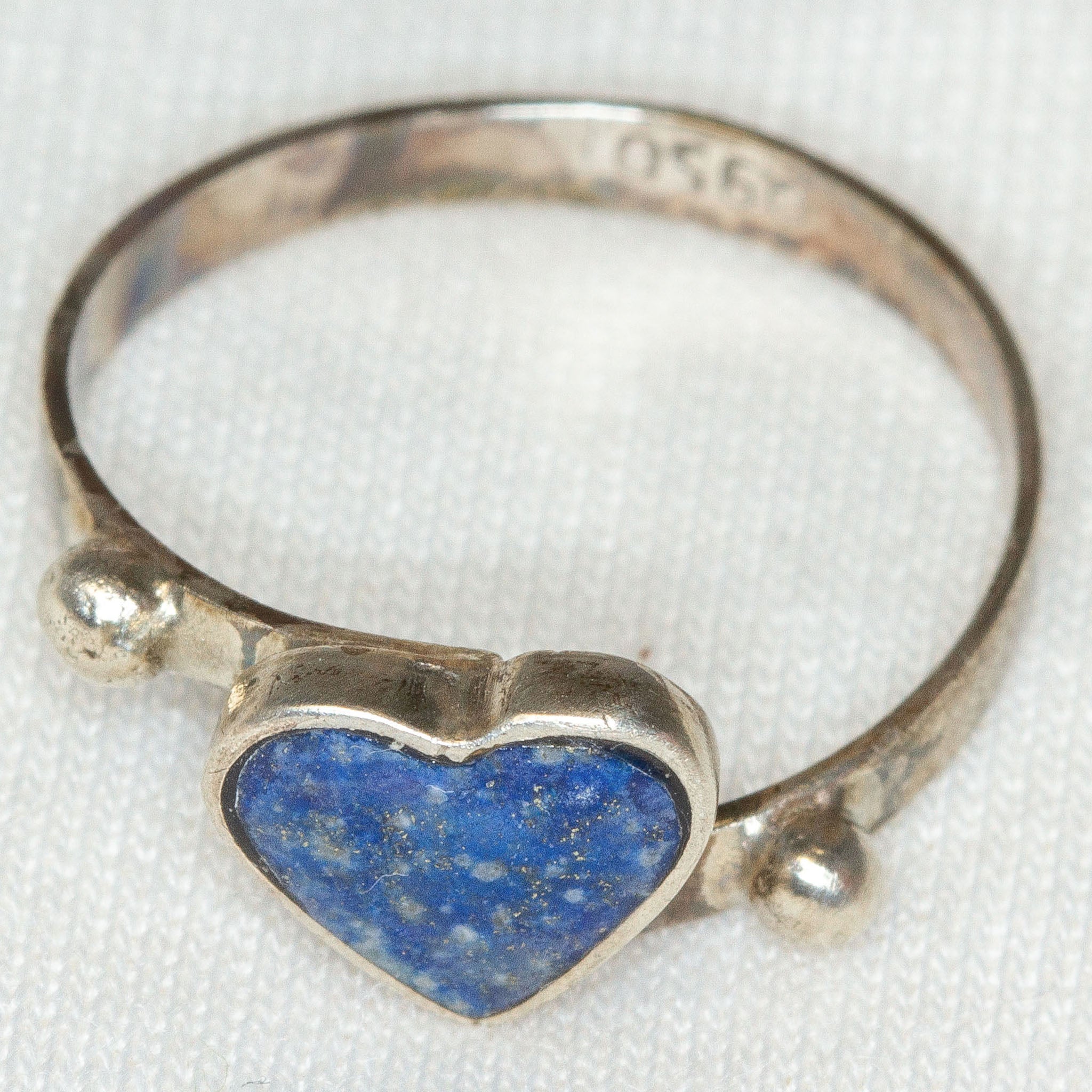 925 Silver Heart Lapis Lazuli Inlay Ring - Size 6.25