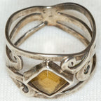 925 Silver Amber Scrollwork Ring - Size 6.5