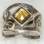 925 Silver Amber Scrollwork Ring - Size 6.5