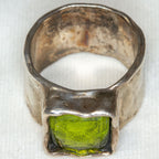 925 Sterling Silver Green Amber Statement Ring - Size 7.5