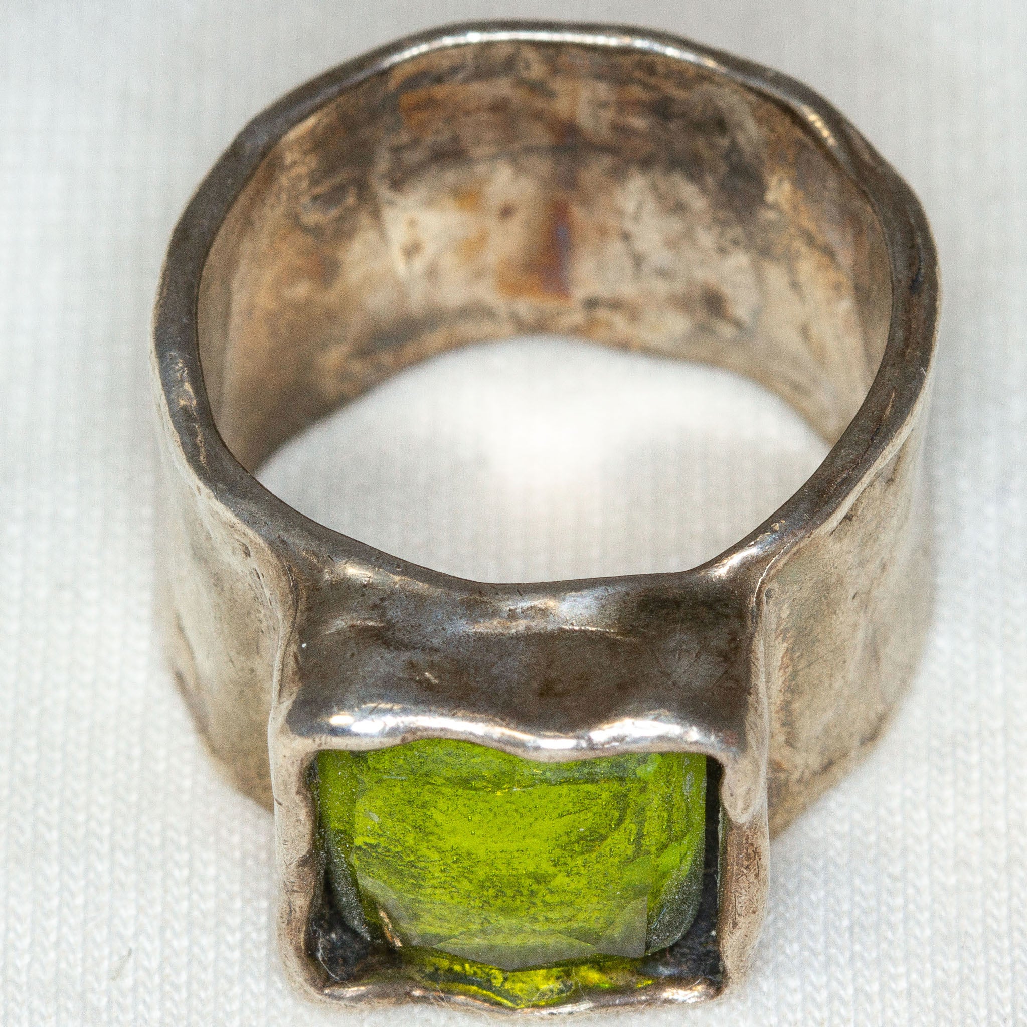 925 Sterling Silver Green Amber Statement Ring - Size 7.5